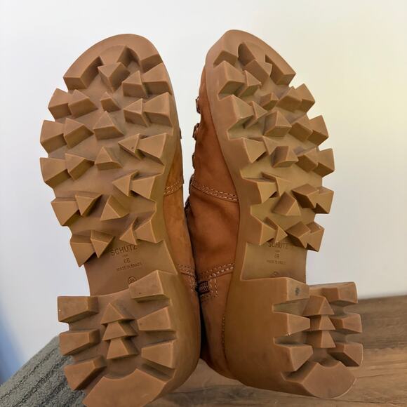 SHUTZ Zayane Chunky Brown Size 6 Combat Suede Heeled Boots Lace Up Zip - Picture 6 of 7